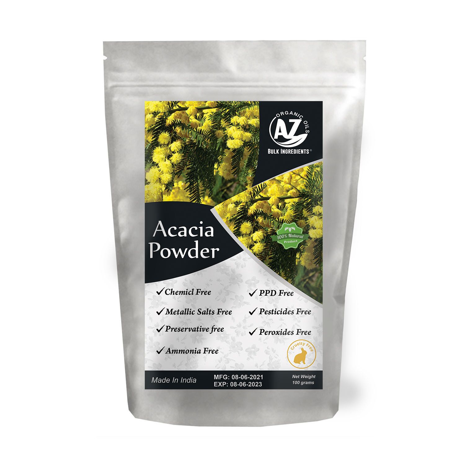 Accacia Powder 100g front Mockup Acacia Powder - Scalp Moisturizer Mask - Image 1